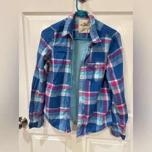 Hollister button down shirt plaid blue white pink size medium